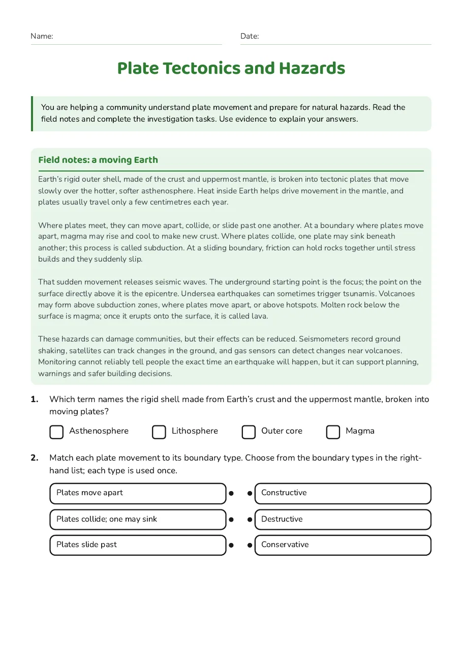 Plate Tectonics and Hazards, page 1 of 3: Field notes: a moving Earth
