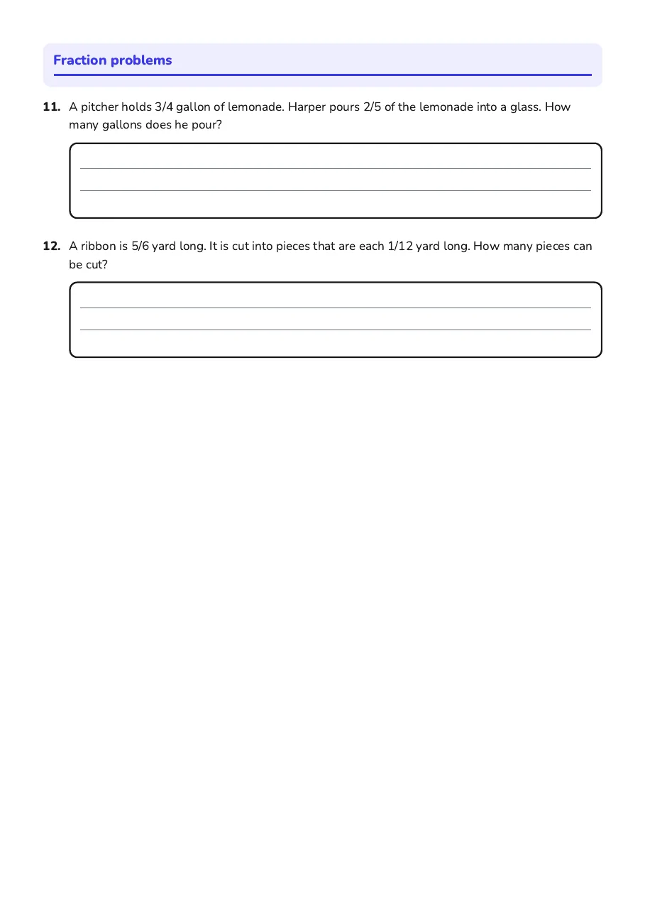 Fraction Operations Worksheet, page 3 of 3: Fraction problems
