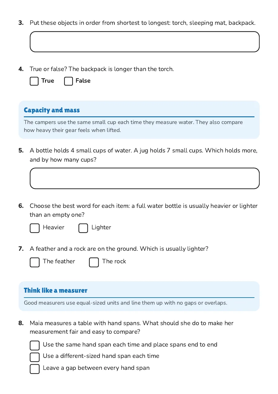 Measuring Fun Without Tools, page 2 of 3: Capacity and mass, Think like a measurer