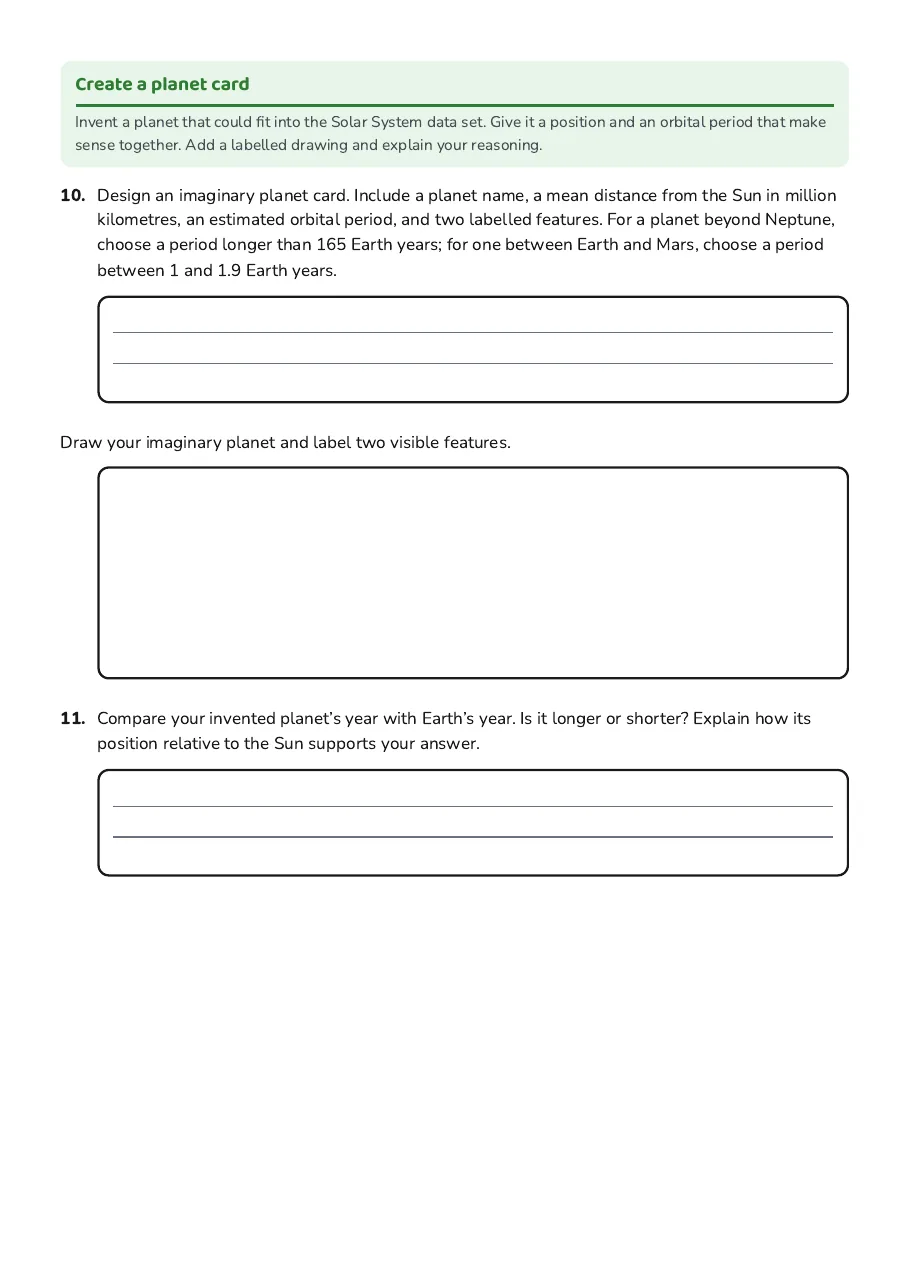 Planet Cards Activity Worksheet, page 3 of 3: Create a planet card