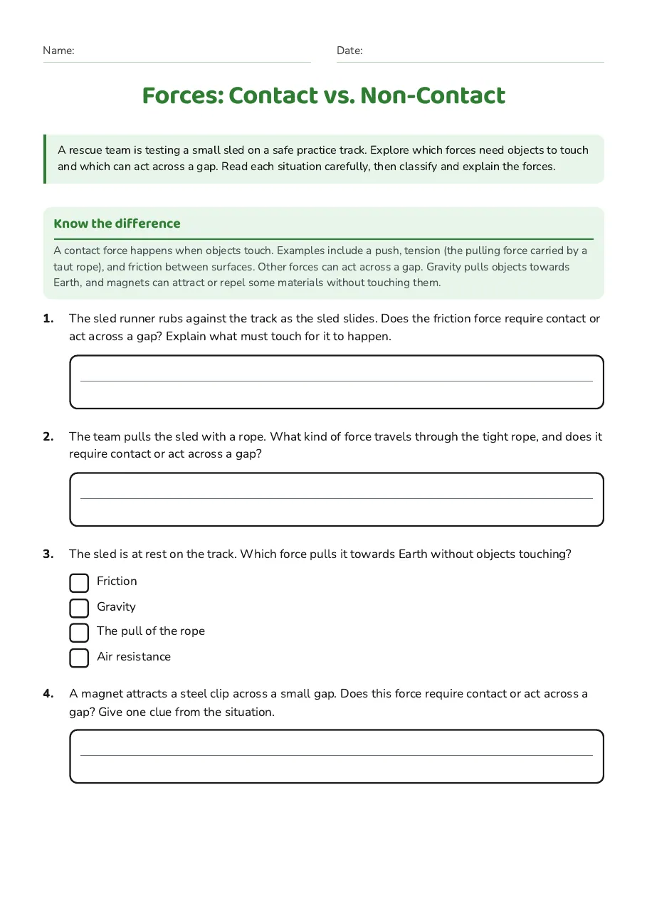 Forces: Contact vs. Non-Contact, page 1 of 2: Know the difference