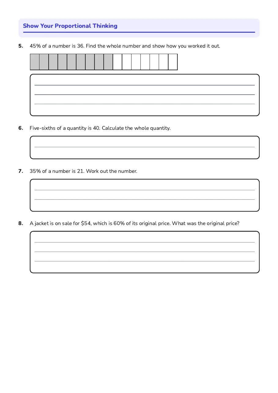 Find the Whole Proportionally, page 2 of 3: Show Your Proportional Thinking