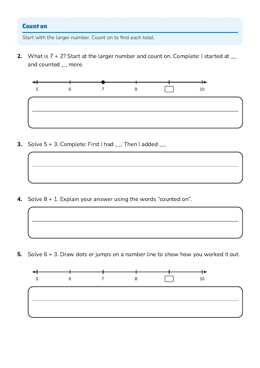 Addition Match Activity, page 2 of 3: Count on