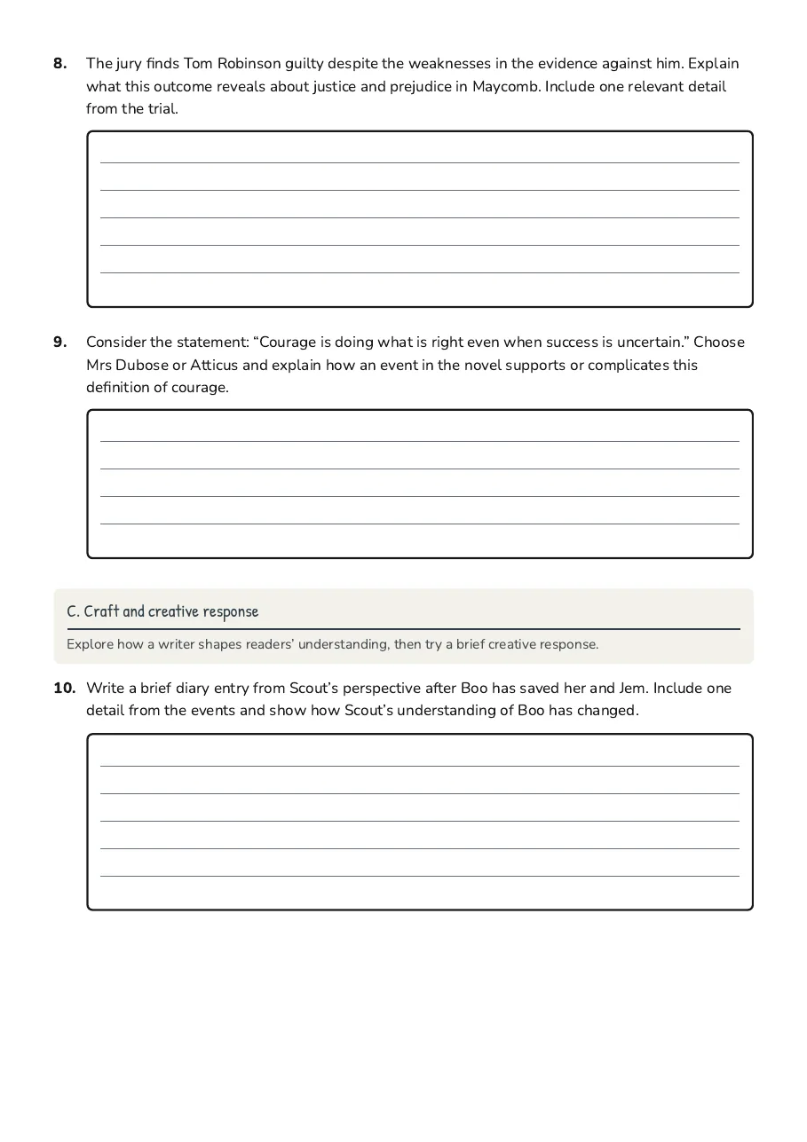 To Kill a Mockingbird Study Guide, page 3 of 3: C. Craft and creative response