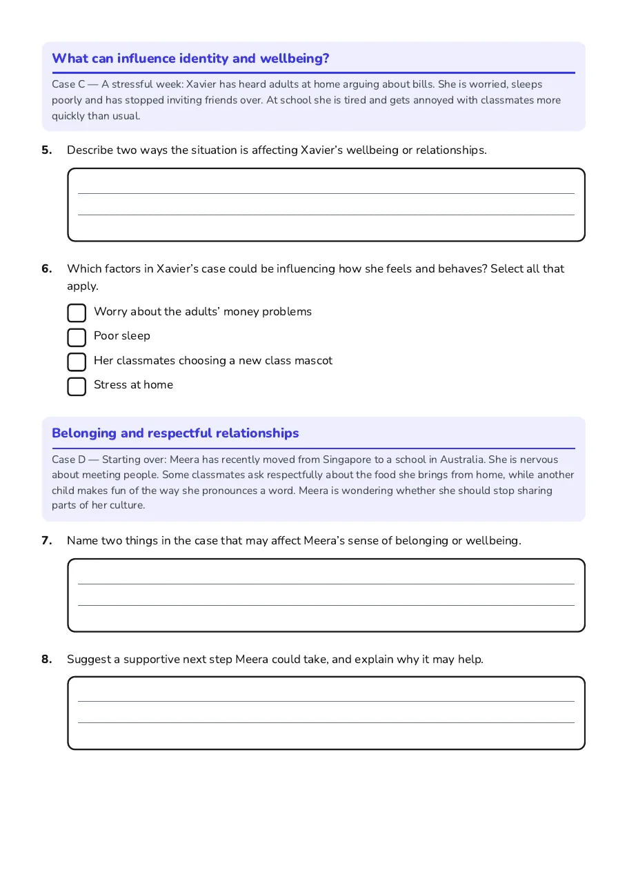 Identity and Wellbeing Case Studies, page 2 of 3: What can influence identity and wellbeing?, Belonging and respectful relationships