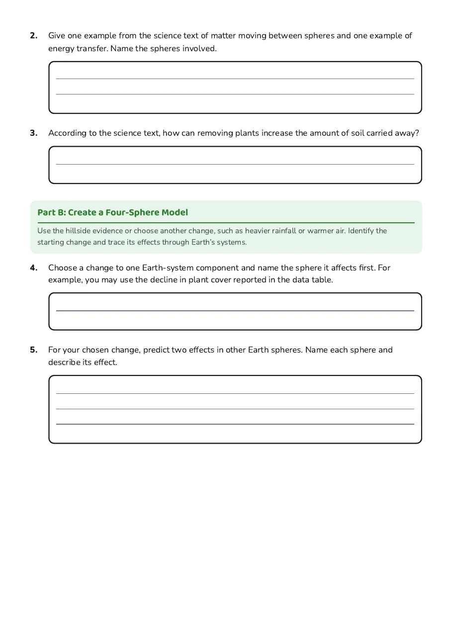 Earth Systems Evidence and Model Revision, page 2 of 4: Part B: Create a Four-Sphere Model