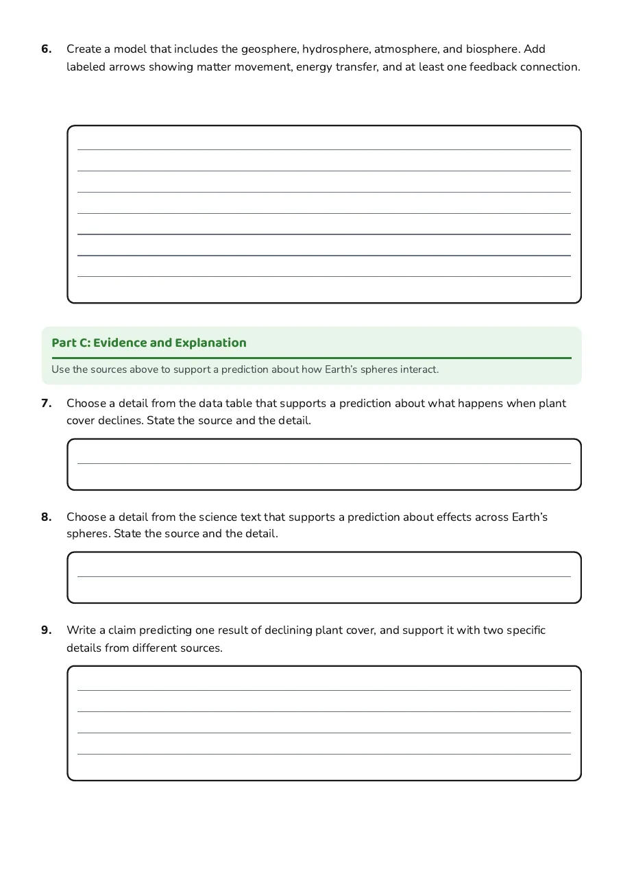 Earth Systems Evidence and Model Revision, page 3 of 4: Part C: Evidence and Explanation