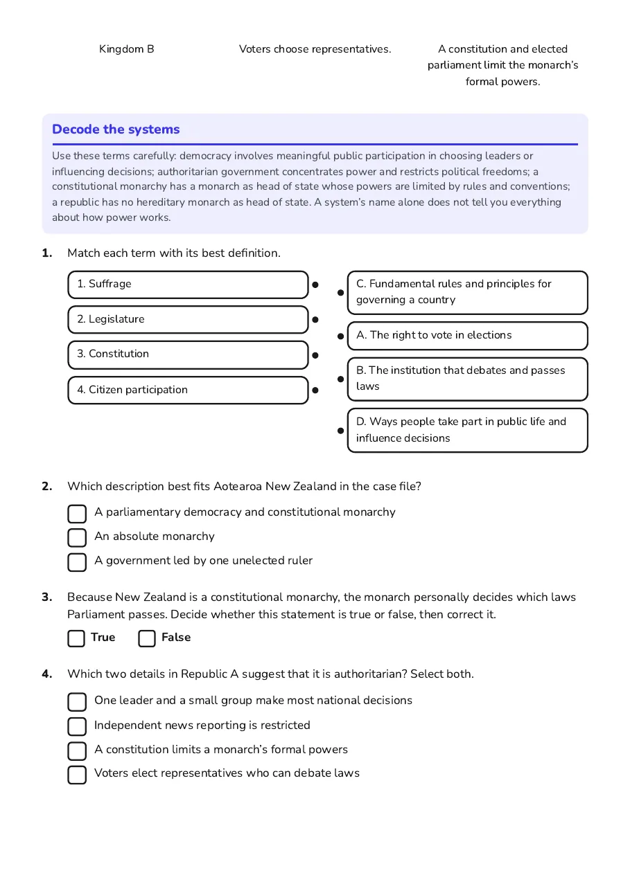 Exploring Government Systems, page 2 of 4: Decode the systems