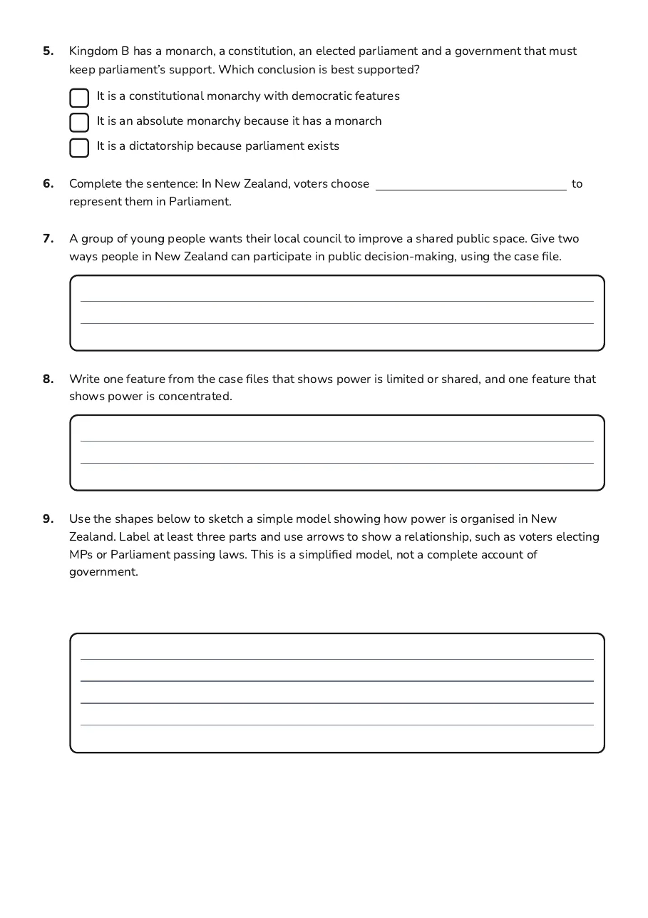 Exploring Government Systems, page 3 of 4: 5. Kingdom B has a monarch, a constitution, an elected parliament and a government that…
