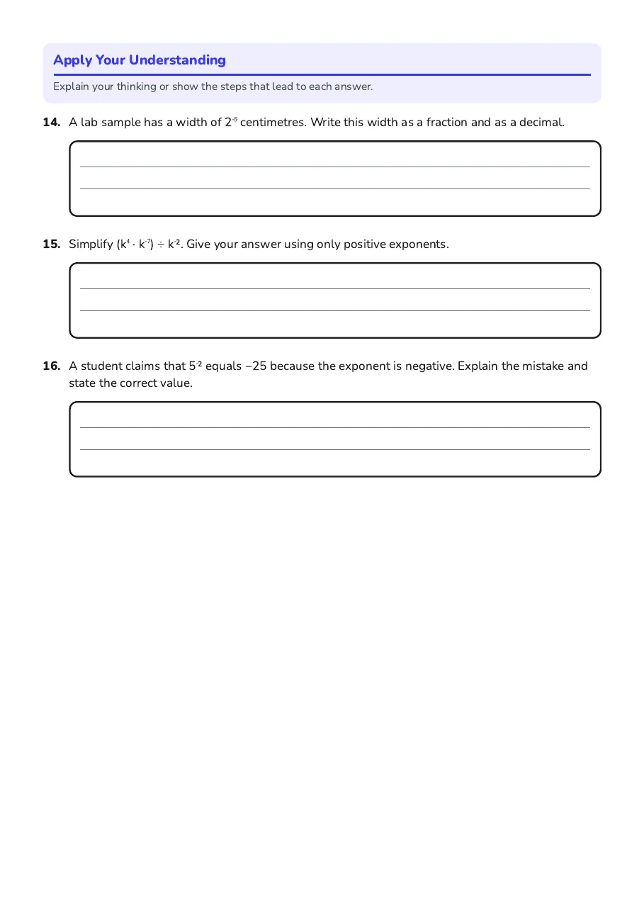 Negative Exponents Practice Worksheet, page 3 of 3: Apply Your Understanding