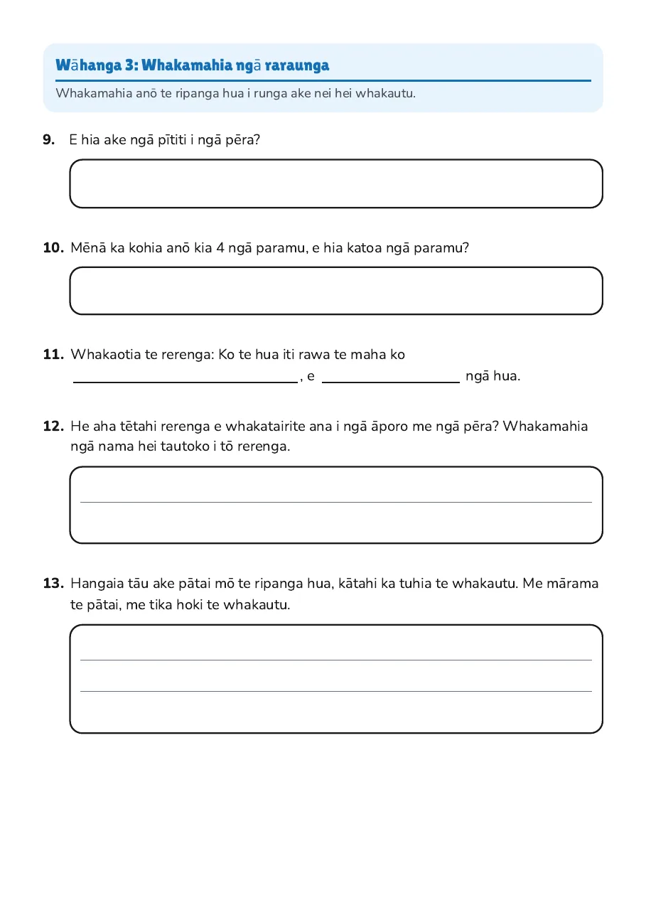 Pāngarau: Kauwhata Pae, page 4 of 4: Wāhanga 3: Whakamahia ngā raraunga