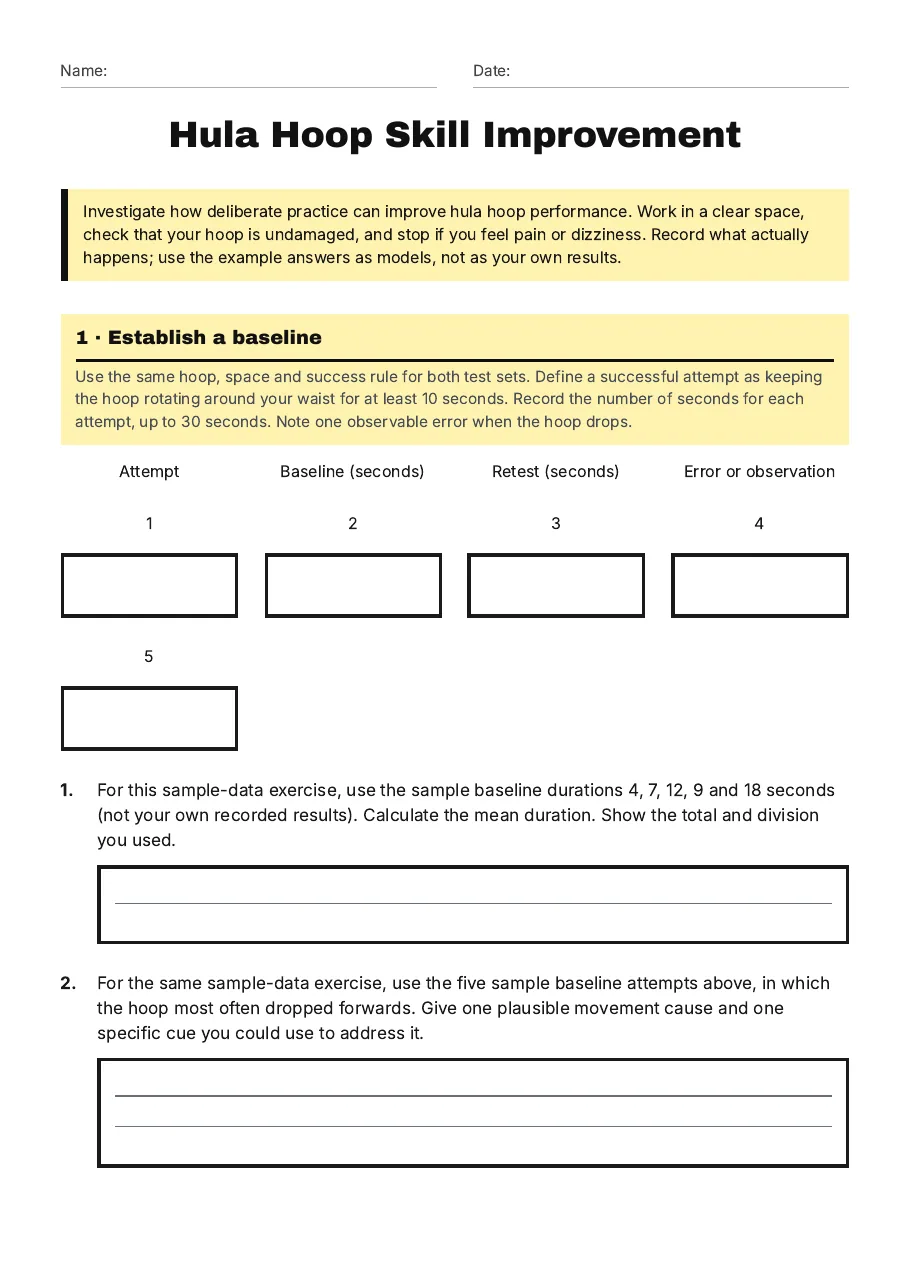 Hula Hoop Skill Improvement, page 1 of 3: 1 · Establish a baseline