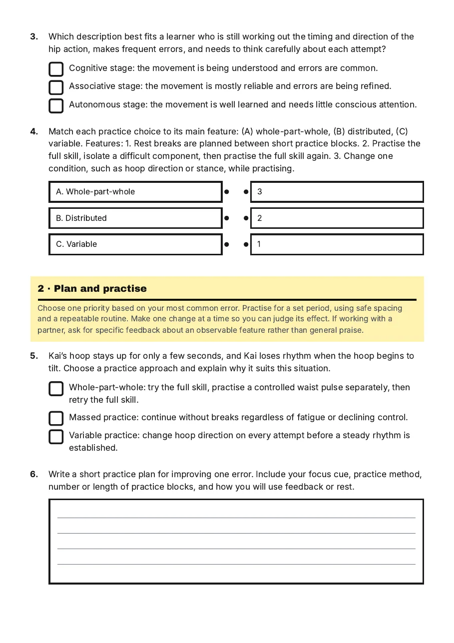 Hula Hoop Skill Improvement, page 2 of 3: 2 · Plan and practise