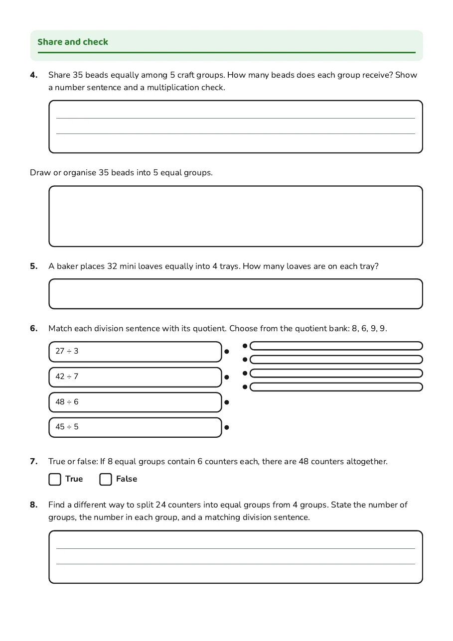 Equal Groups and Sharing, page 2 of 3: Share and check