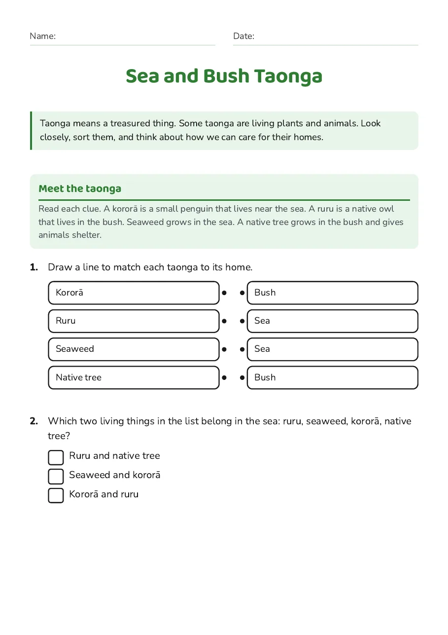 Sea and Bush Taonga, page 1 of 2: Meet the taonga