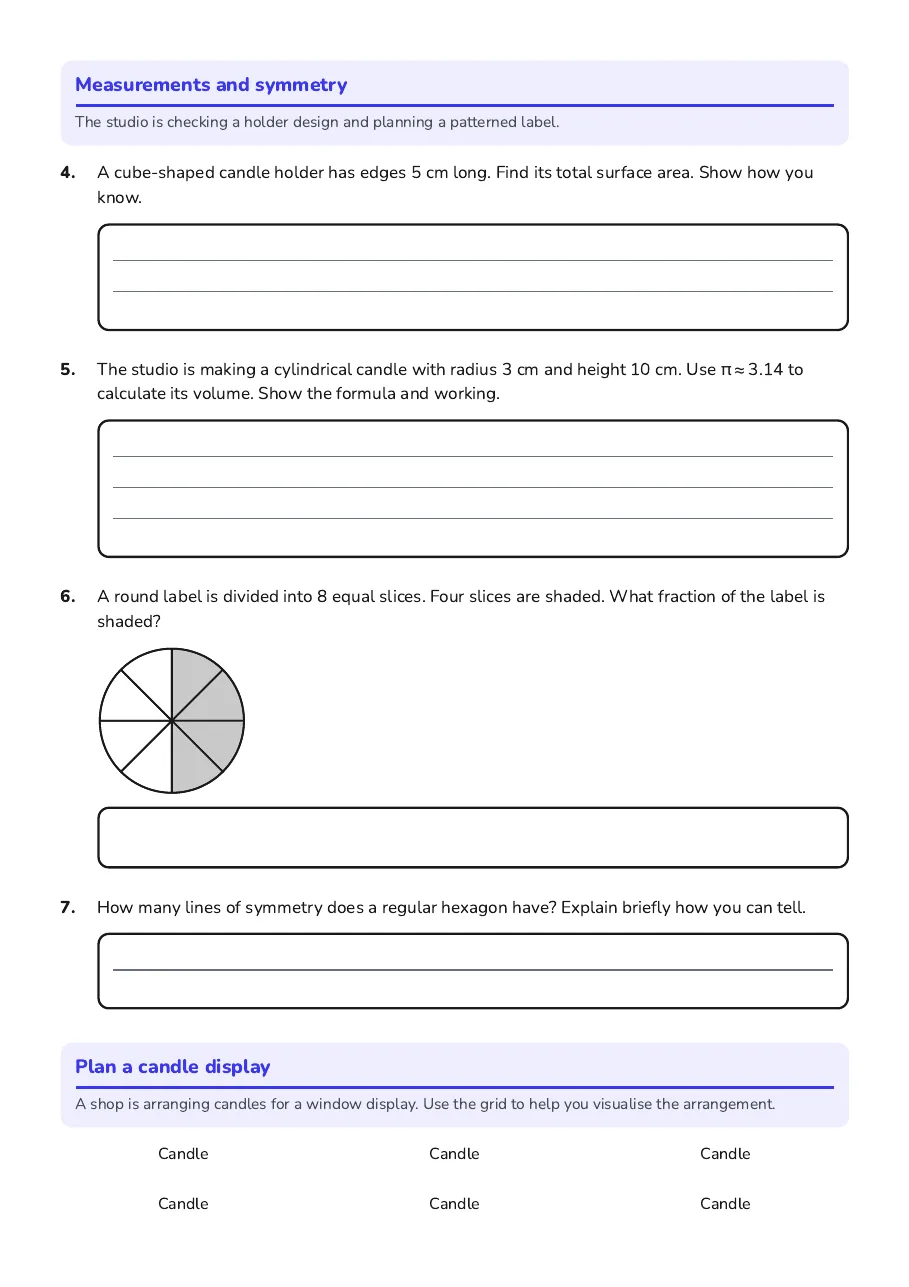 Candle Geometry Exploration, page 2 of 3: Measurements and symmetry, Plan a candle display