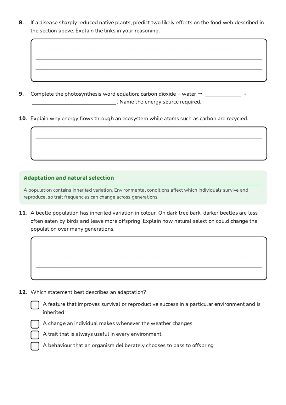 Living Things Workbook, page 3 of 4: Adaptation and natural selection