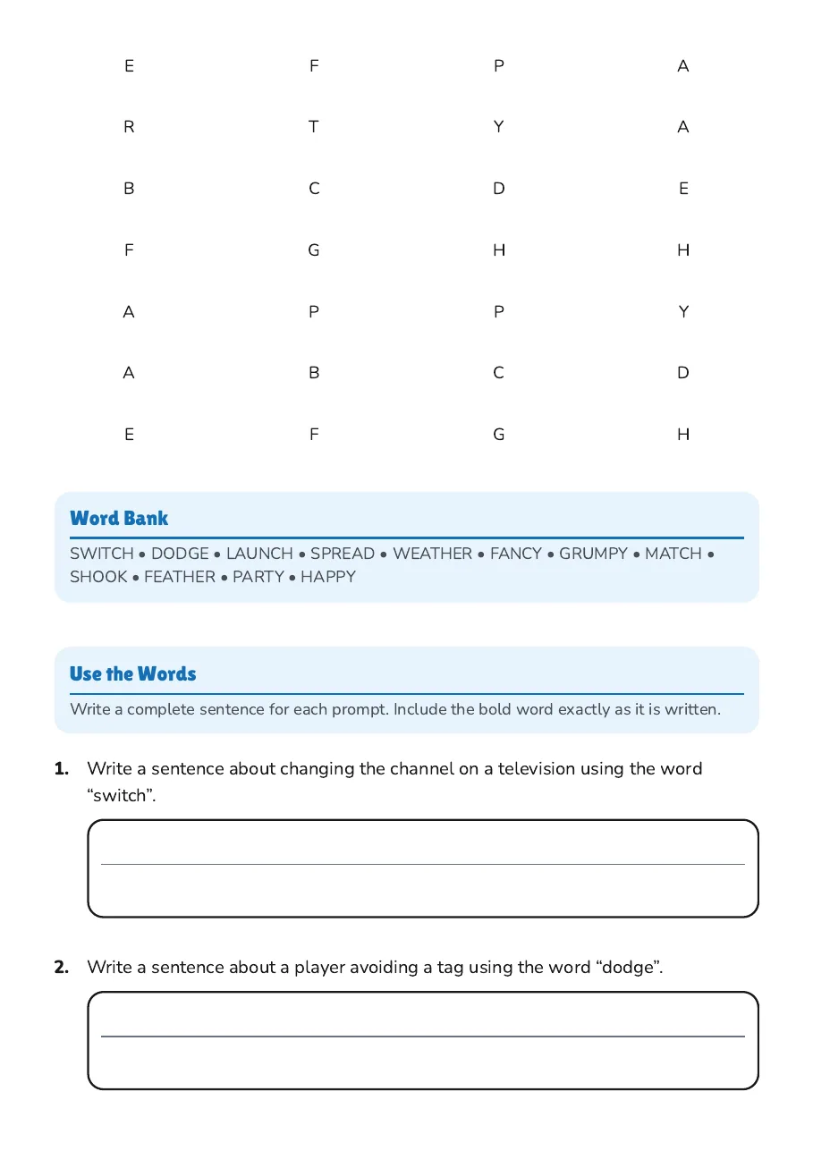 Phonics Plus Set D Word Search, page 3 of 4: Word Bank, Use the Words