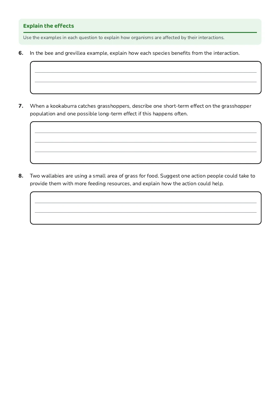 Ecosystem Interaction Scenarios, page 2 of 2: Explain the effects