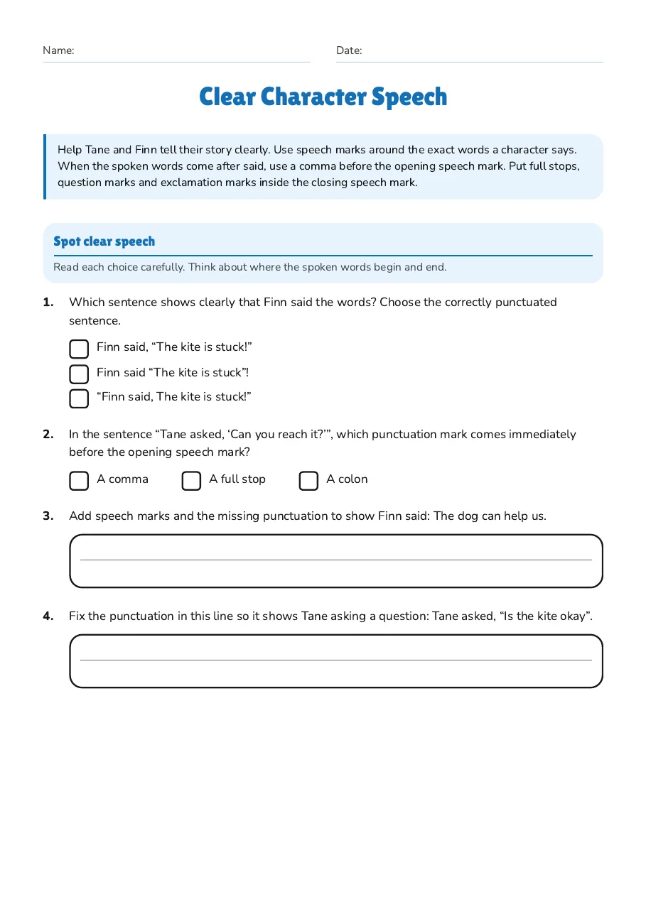 Clear Character Speech, page 1 of 3: Spot clear speech