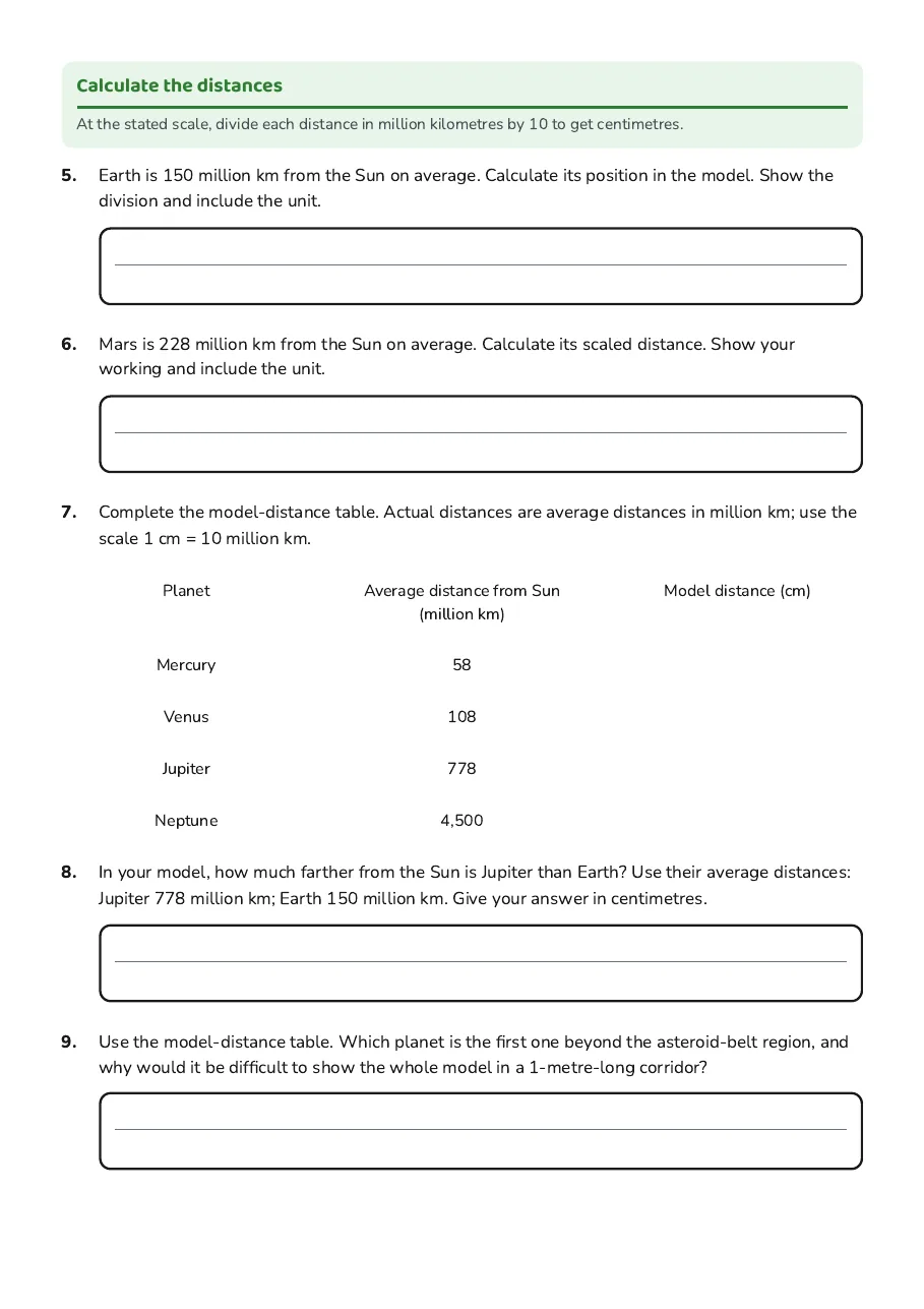 Scaled Solar System Model, page 2 of 3: Calculate the distances