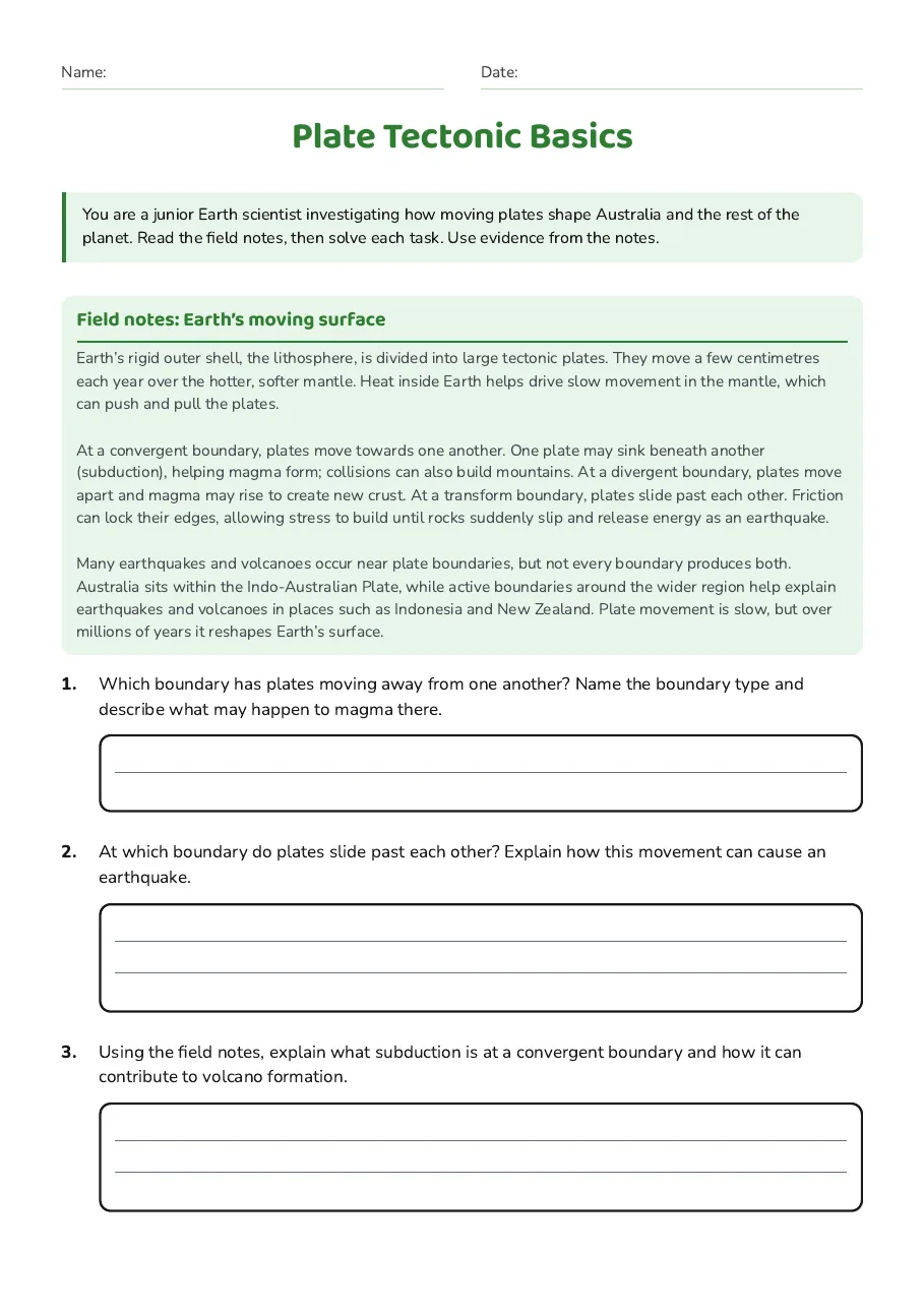 Plate Tectonic Basics, page 1 of 2: Field notes: Earth’s moving surface