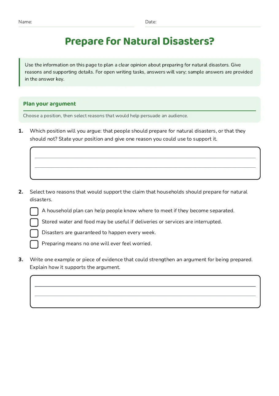 Prepare for Natural Disasters?, page 1 of 3: Plan your argument
