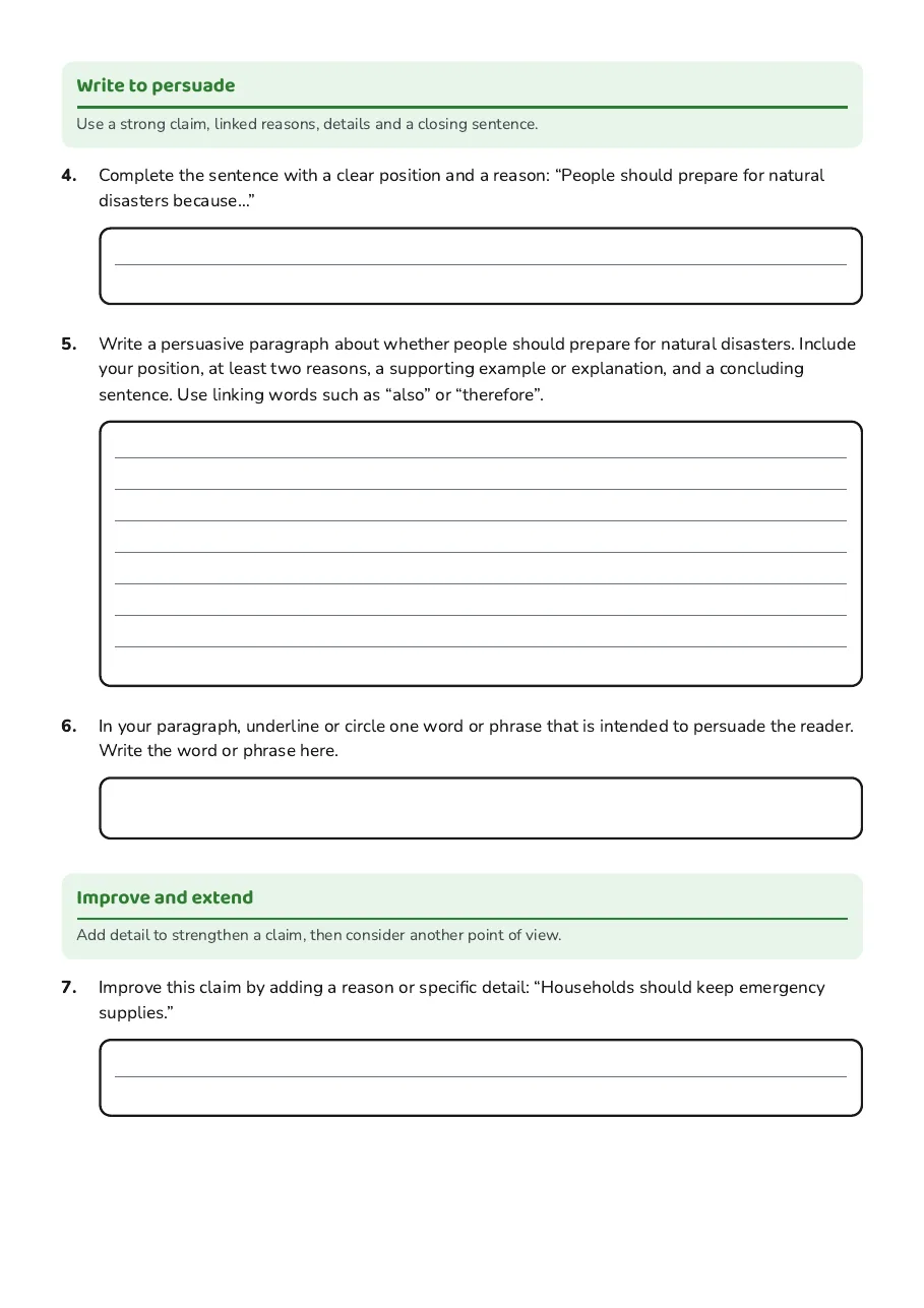 Prepare for Natural Disasters?, page 2 of 3: Write to persuade, Improve and extend