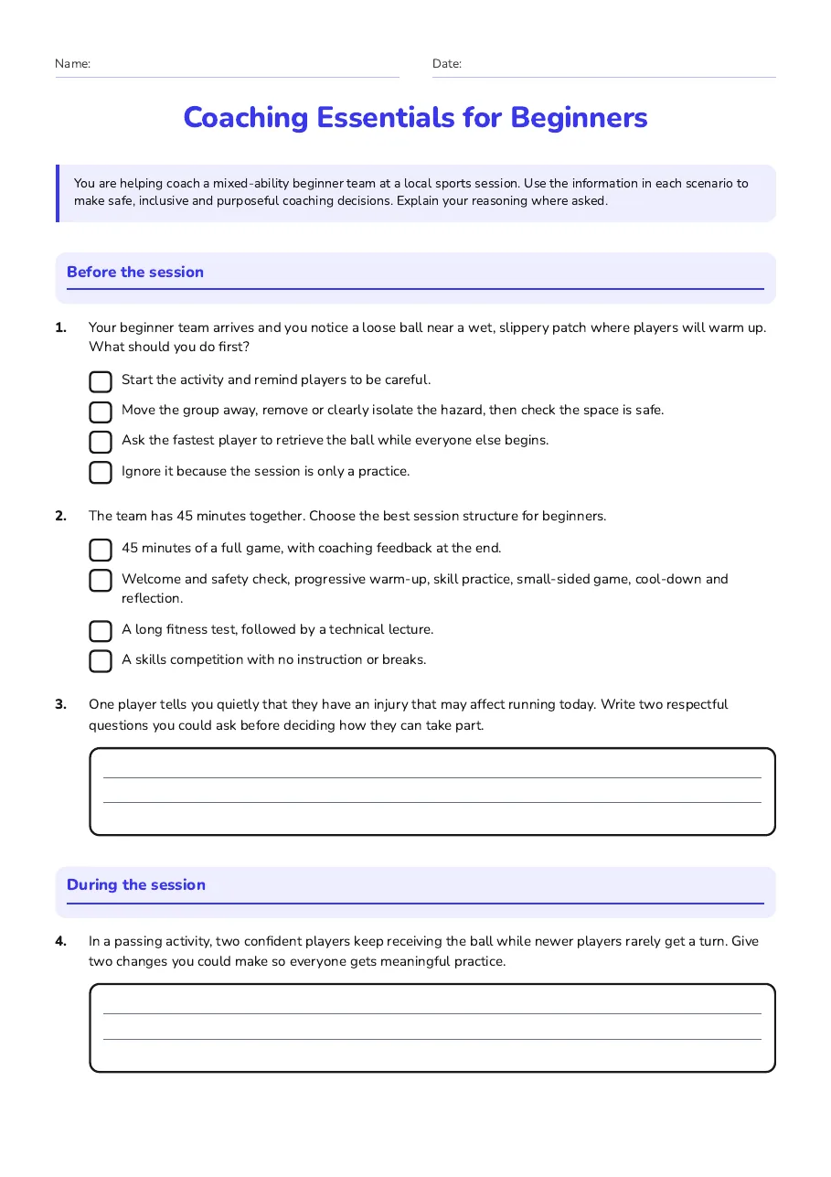 Coaching Essentials for Beginners, page 1 of 2: Before the session, During the session