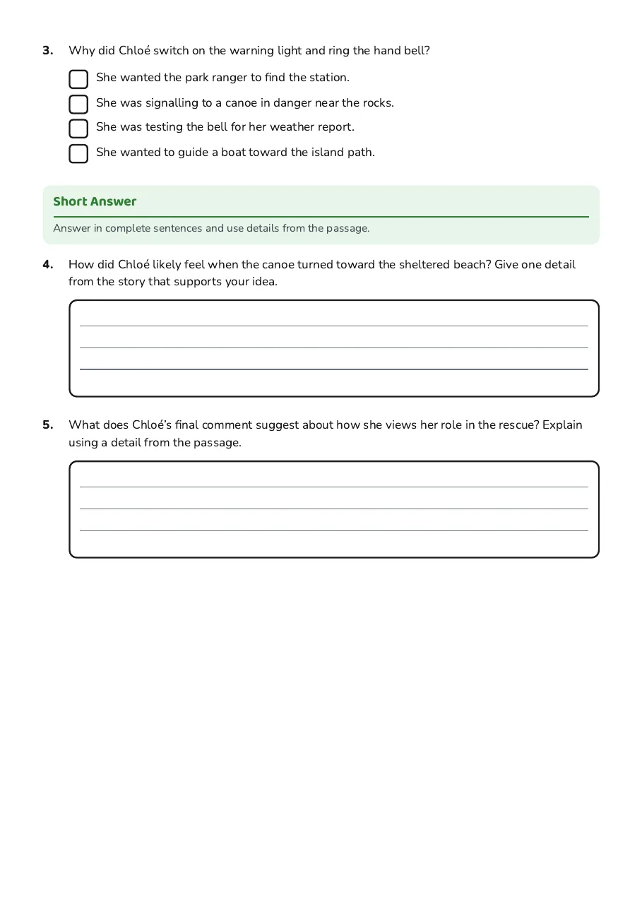 Reading Comprehension Practice, page 2 of 2: Short Answer