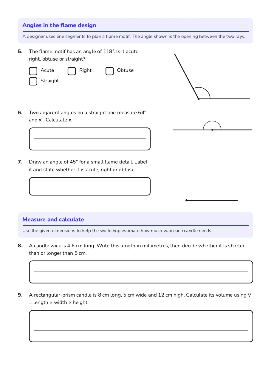 Candle Geometry Activities, page 2 of 3: Angles in the flame design, Measure and calculate