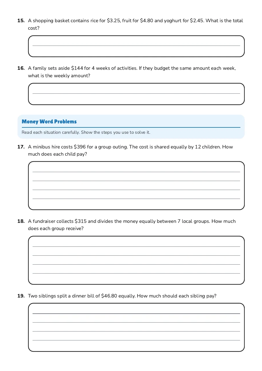 Money Math Mastery, page 3 of 4: Money Word Problems