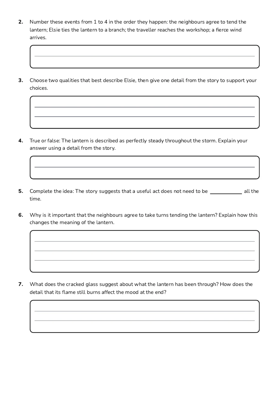 Folk Story Analysis Support, page 2 of 3: 2. Number these events from 1 to 4 in the order they happen: the neighbours agree to tend…