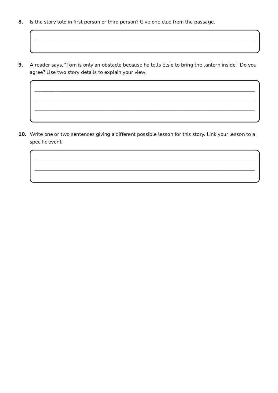 Folk Story Analysis Support, page 3 of 3: 8. Is the story told in first person or third person? Give one clue from the passage.