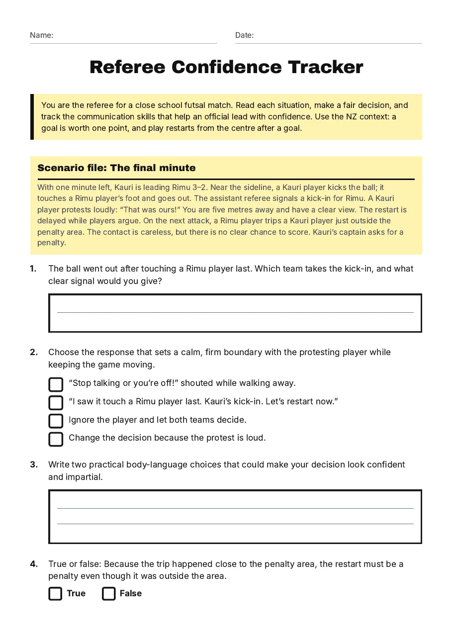 Referee Confidence Tracker, page 1 of 3: Scenario file: The final minute