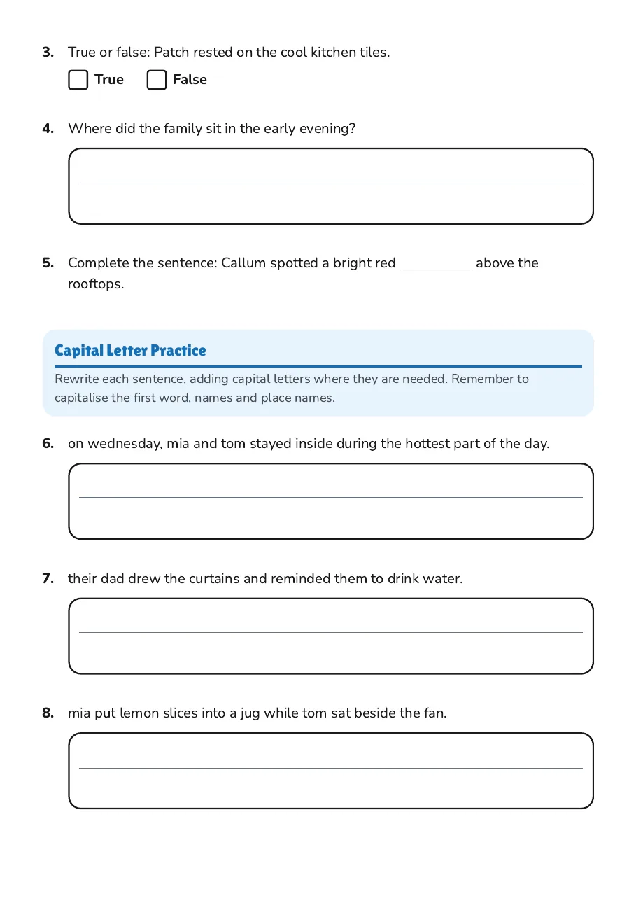Heatwave Sentence Practice, page 2 of 3: Capital Letter Practice