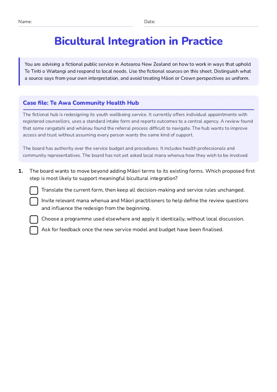 Bicultural Integration in Practice, page 1 of 4: Case file: Te Awa Community Health Hub