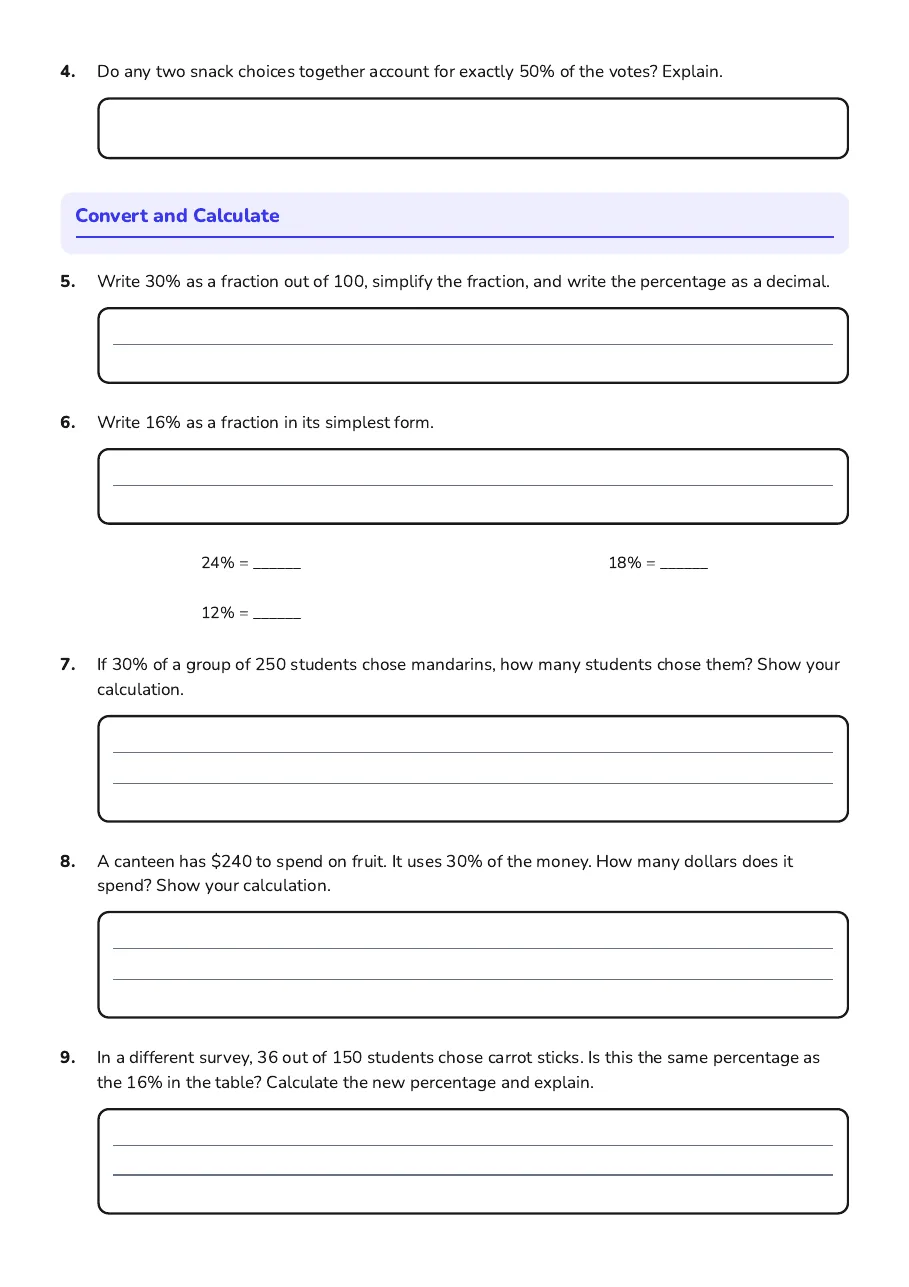 Understanding Percentages Worksheet, page 2 of 2: Convert and Calculate