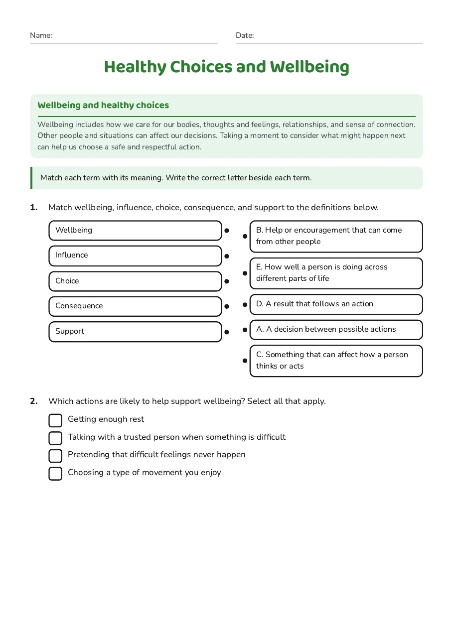 Healthy Choices and Wellbeing, page 1 of 3: Wellbeing and healthy choices