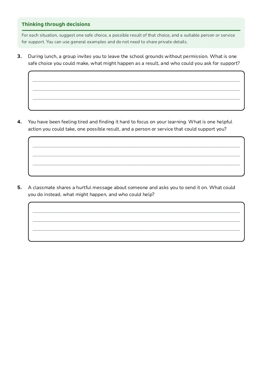 Healthy Choices and Wellbeing, page 2 of 3: Thinking through decisions