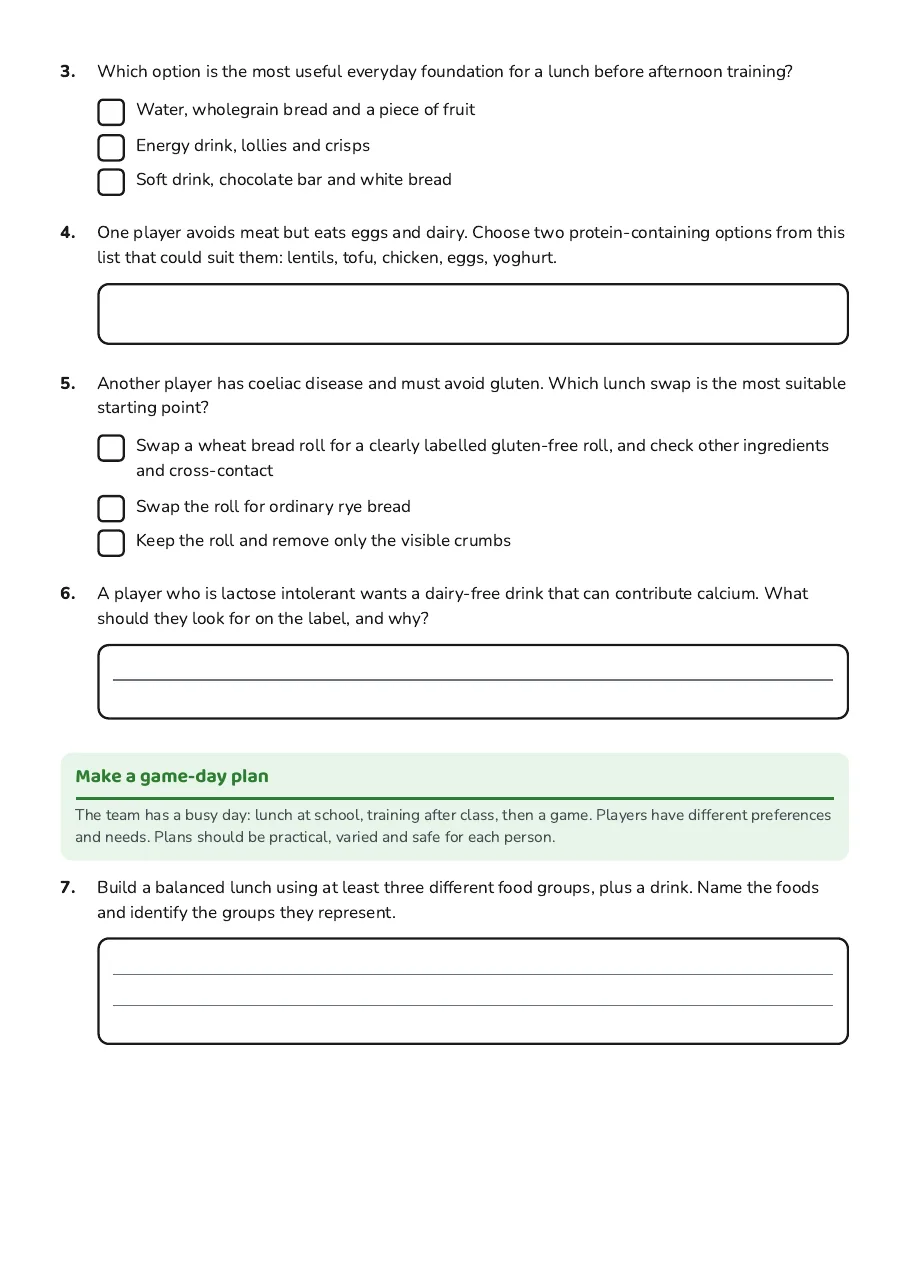 Dietary Needs Overview, page 2 of 3: Make a game-day plan
