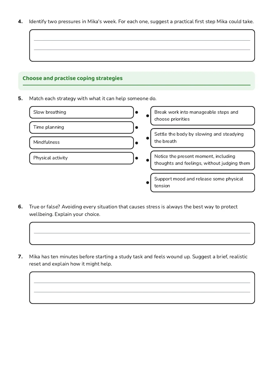 Managing Stress and Wellbeing, page 2 of 3: Choose and practise coping strategies