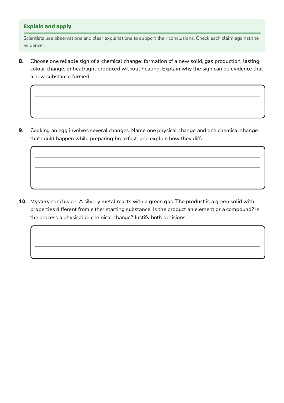 Elements and Changes Web Quest, page 3 of 3: Explain and apply