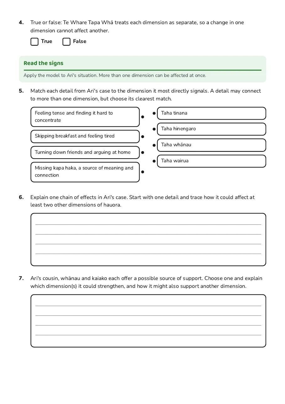 Hauora Revision Worksheet, page 2 of 3: Read the signs