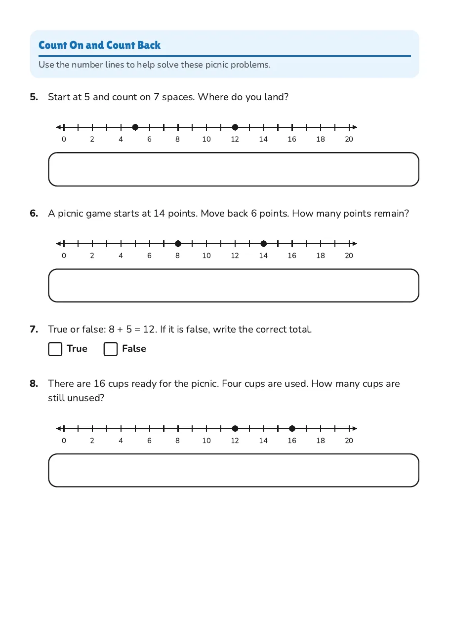 Math Fun: Addition & Subtraction, page 2 of 3: Count On and Count Back