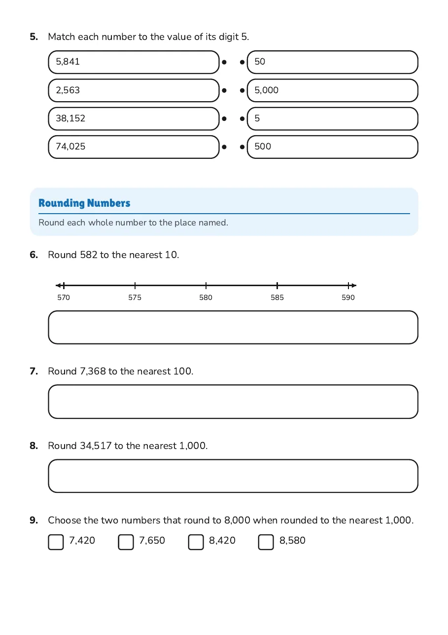 Place Value and Rounding, page 2 of 3: Rounding Numbers