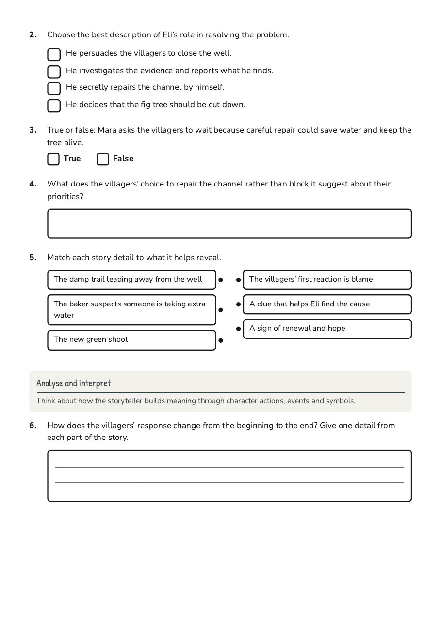 Folk Story Analysis Worksheet, page 2 of 3: Analyse and interpret
