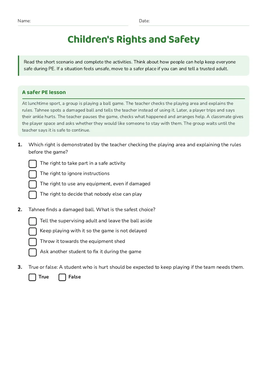 Children's Rights and Safety, page 1 of 3: A safer PE lesson