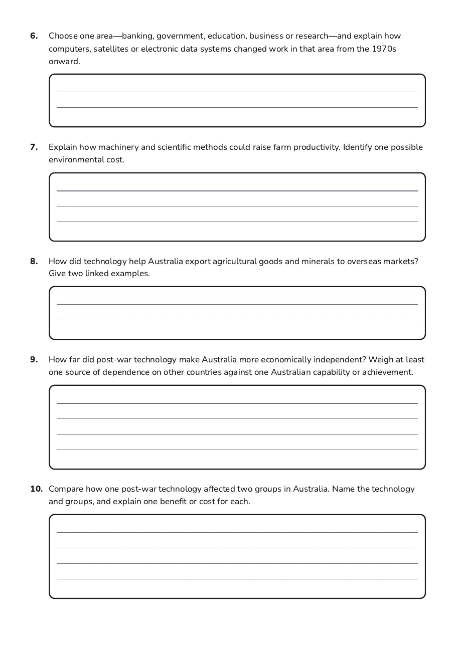 New Technologies Driving Change, page 4 of 6: 6. Choose one area—banking, government, education, business or research—and explain how