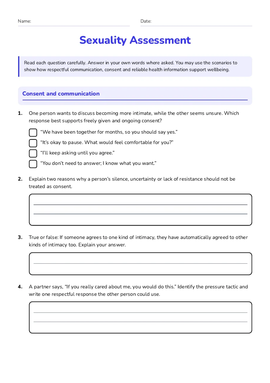 Sexuality Assessment, page 1 of 3: Consent and communication